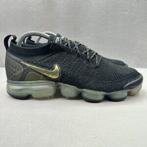 Mens Size 9.5 Nike Air VaporMax Flyknit 2 Shoes Black / Gold Running Sneakers